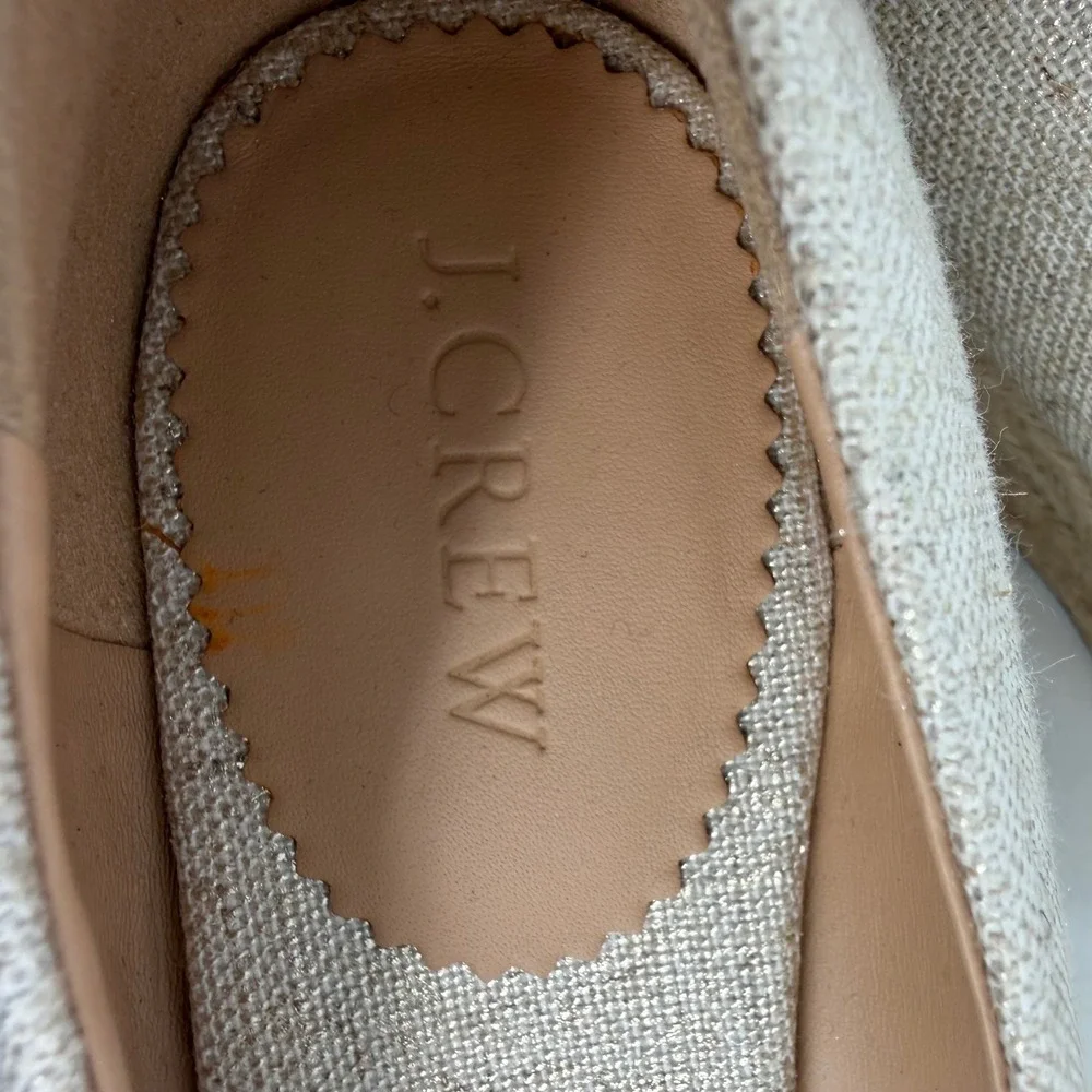 J.Crew Seville Espadrille Wedges Womens Sz 9 Gold Metallic Canvas Coastal Preppy